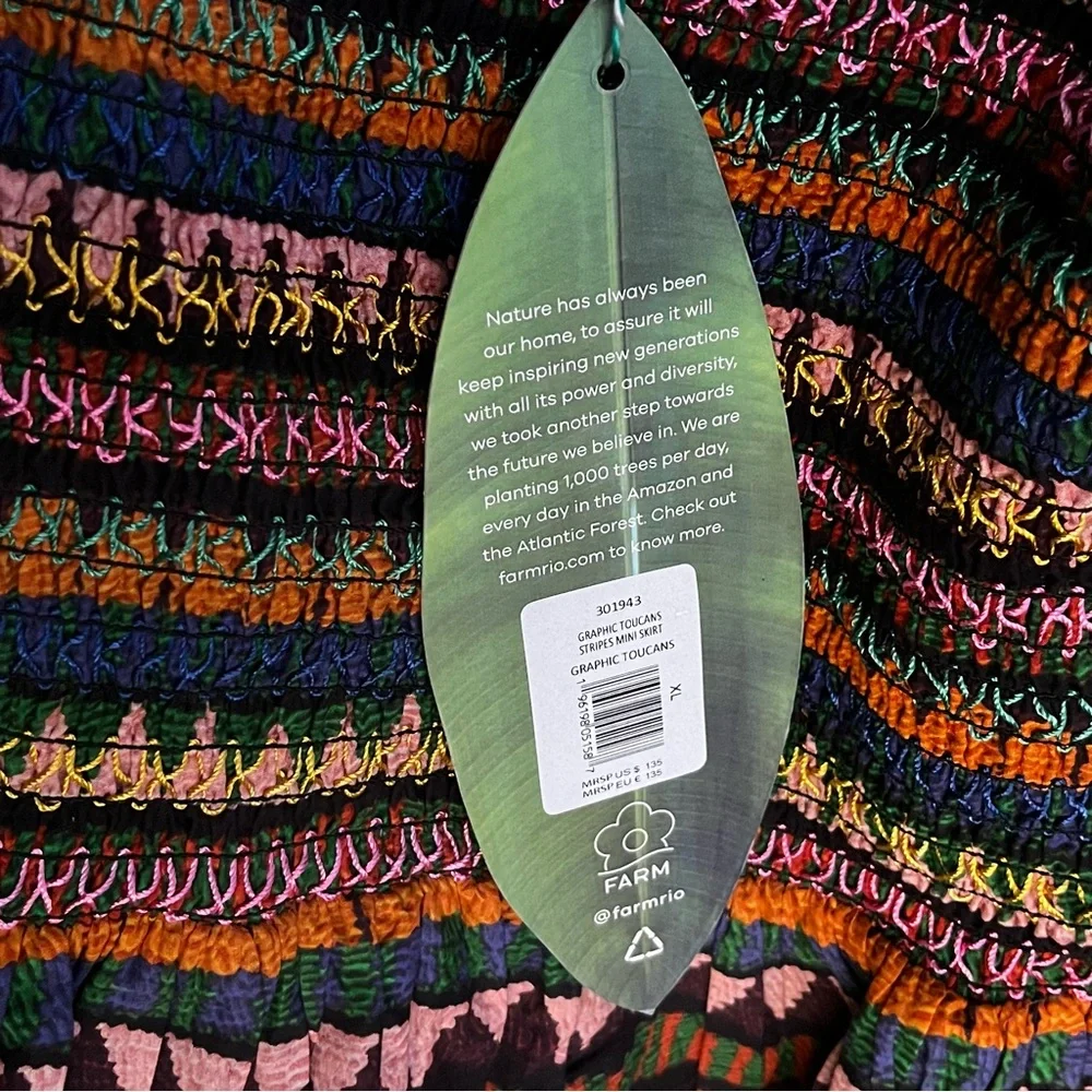 NWT Farm Rio Graphic Toucans Stripe Mini Skirt in Multi - Size XL - Picture 7 of 11